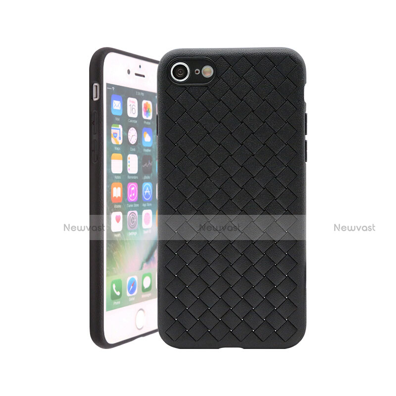 Soft Silicone Gel Leather Snap On Case Cover S01 for Apple iPhone 8 Black