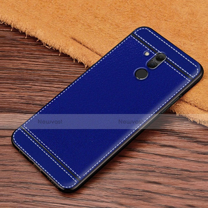 Soft Silicone Gel Leather Snap On Case Cover S01 for Huawei Mate 20 Lite Blue