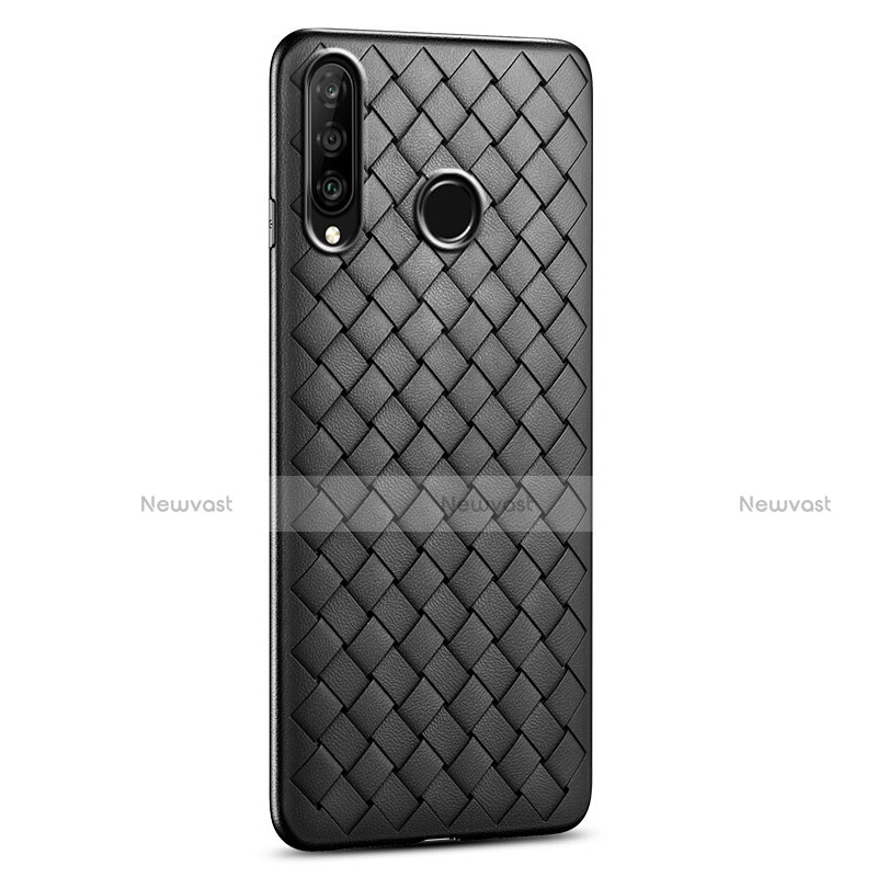 Soft Silicone Gel Leather Snap On Case Cover S01 for Huawei Nova 4e Black