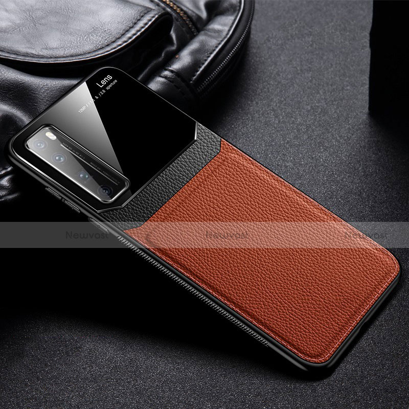 Soft Silicone Gel Leather Snap On Case Cover S01 for Huawei Nova 7 Pro 5G Brown