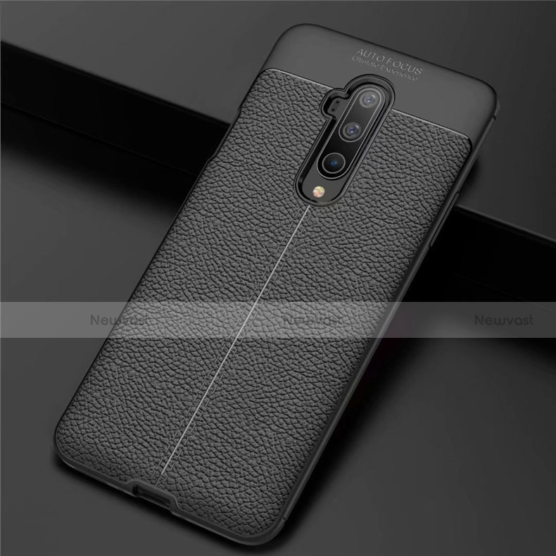 Soft Silicone Gel Leather Snap On Case Cover S01 for OnePlus 7T Pro Black