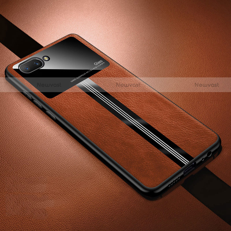 Soft Silicone Gel Leather Snap On Case Cover S01 for Oppo A12e Brown