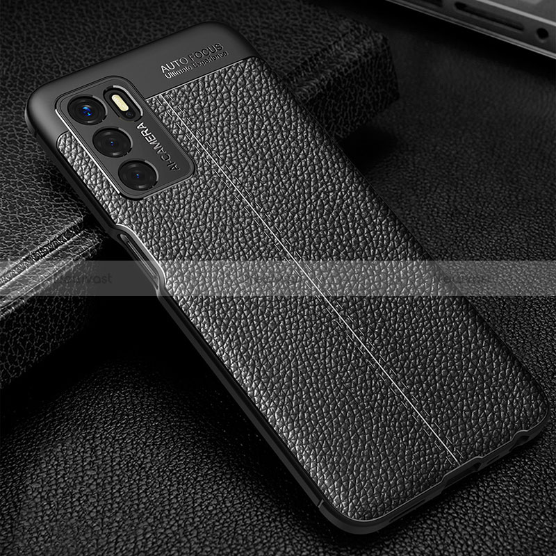 Soft Silicone Gel Leather Snap On Case Cover S01 for Oppo A16s Black