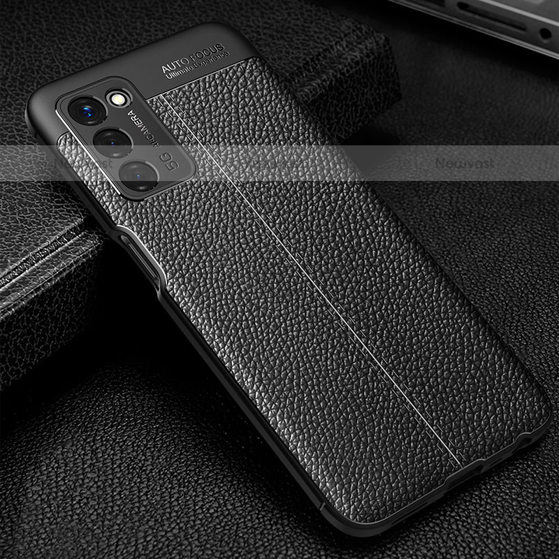 Soft Silicone Gel Leather Snap On Case Cover S01 for Oppo A55 5G Black