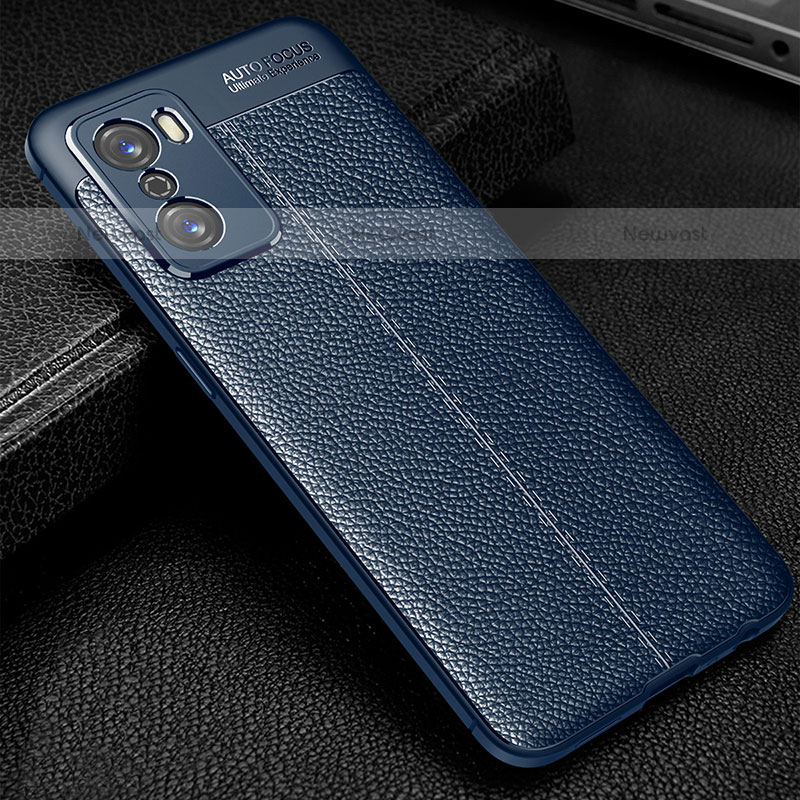 Soft Silicone Gel Leather Snap On Case Cover S01 for Oppo A55S 5G Blue