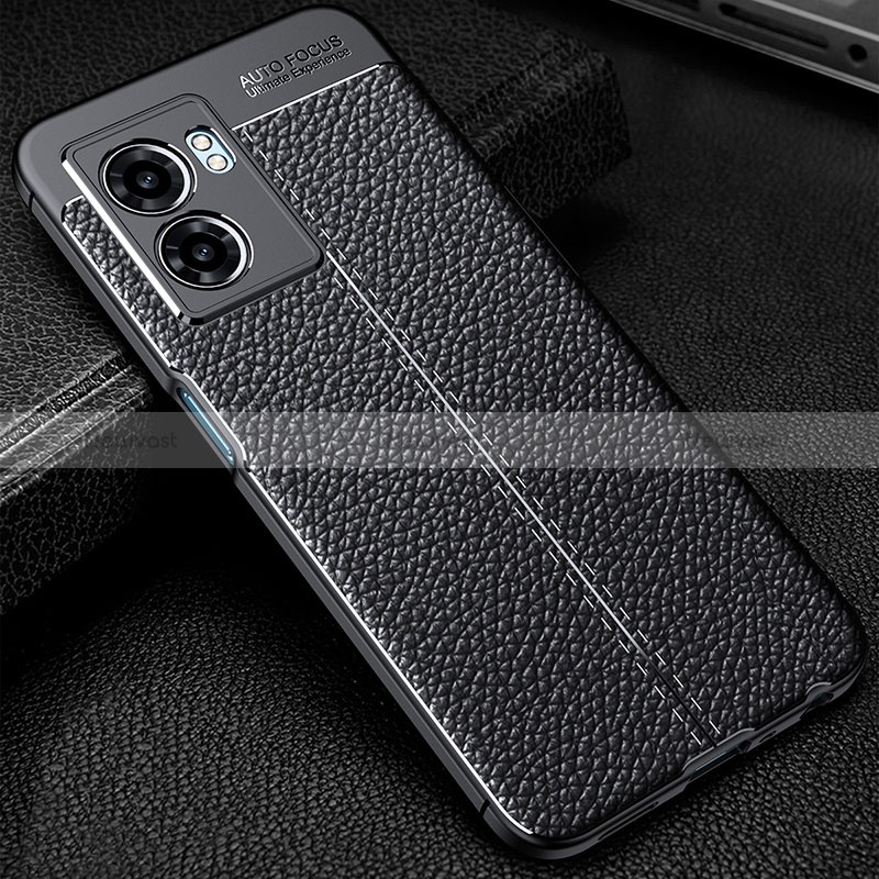 Soft Silicone Gel Leather Snap On Case Cover S01 for Oppo A57 5G Black