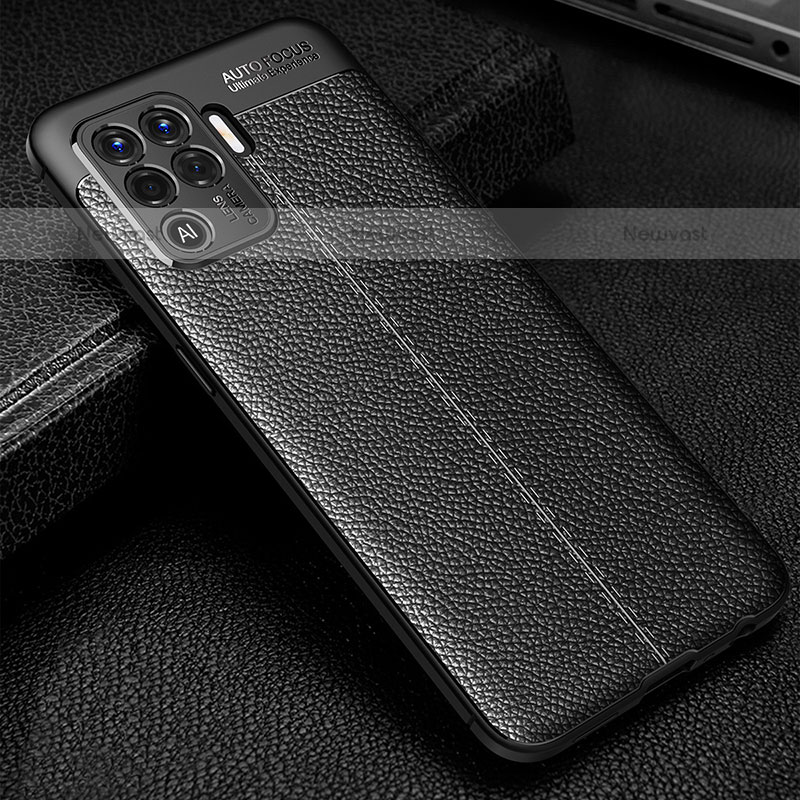 Soft Silicone Gel Leather Snap On Case Cover S01 for Oppo F19 Pro Black