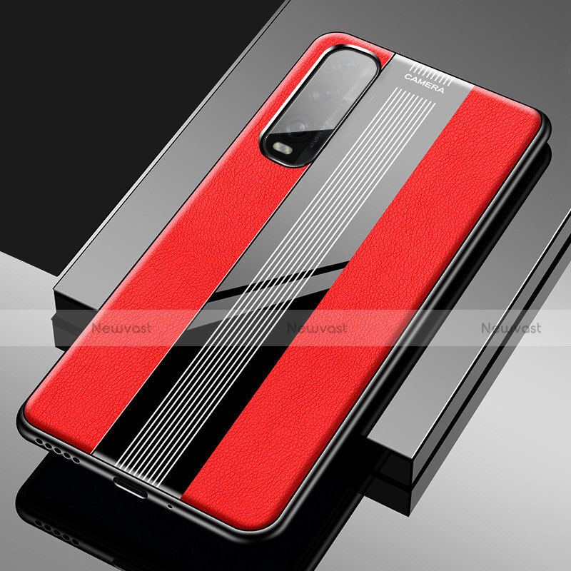 Soft Silicone Gel Leather Snap On Case Cover S01 for Oppo Find X2 Red