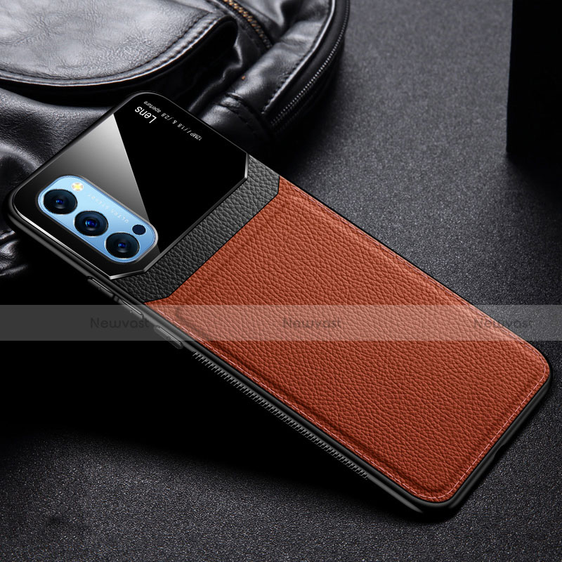 Soft Silicone Gel Leather Snap On Case Cover S01 for Oppo Reno4 5G Brown