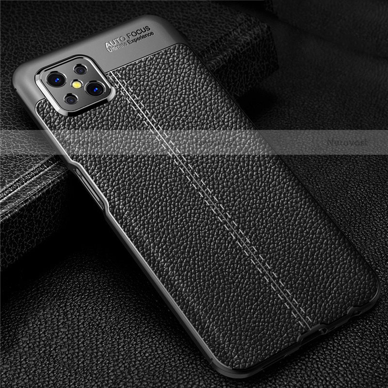 Soft Silicone Gel Leather Snap On Case Cover S01 for Oppo Reno4 Z 5G Black