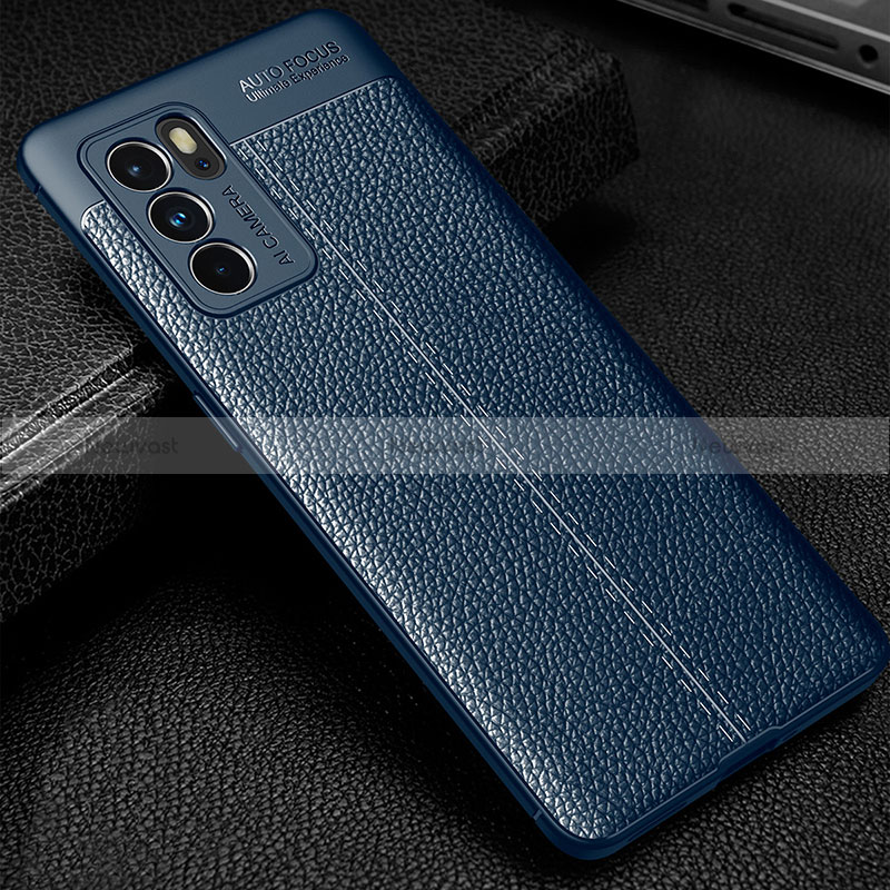 Soft Silicone Gel Leather Snap On Case Cover S01 for Oppo Reno6 Pro 5G India Blue