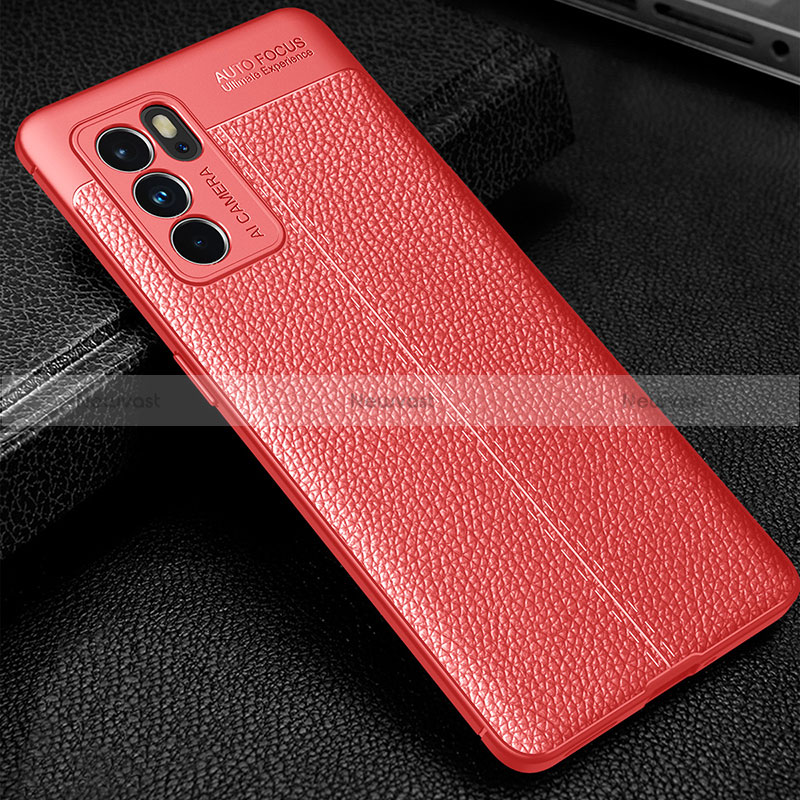 Soft Silicone Gel Leather Snap On Case Cover S01 for Oppo Reno6 Pro 5G India Red