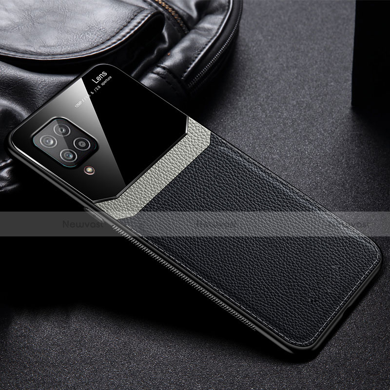 Soft Silicone Gel Leather Snap On Case Cover S01 for Samsung Galaxy A12 Black