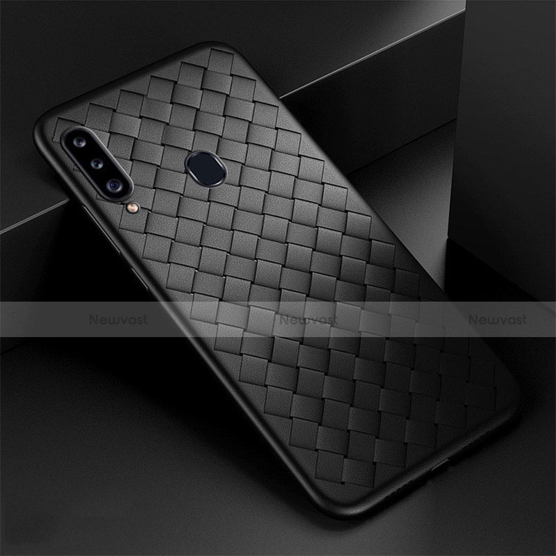 Soft Silicone Gel Leather Snap On Case Cover S01 for Samsung Galaxy A20s Black