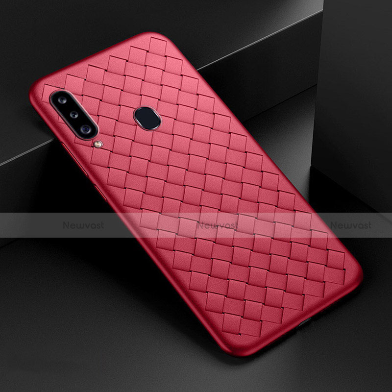 Soft Silicone Gel Leather Snap On Case Cover S01 for Samsung Galaxy A20s Red