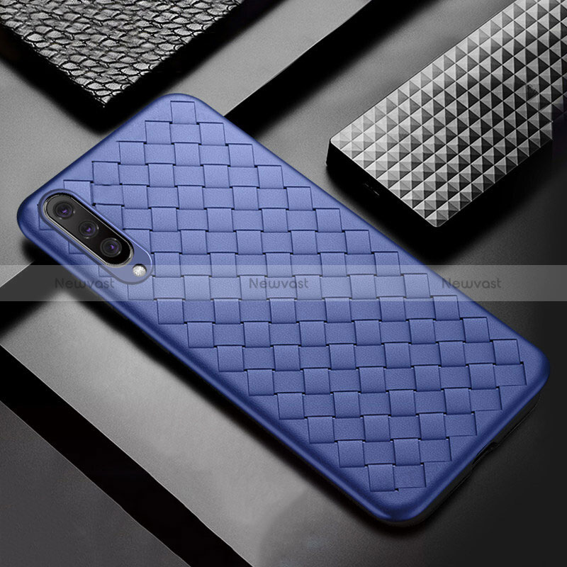 Soft Silicone Gel Leather Snap On Case Cover S01 for Samsung Galaxy A50S Blue