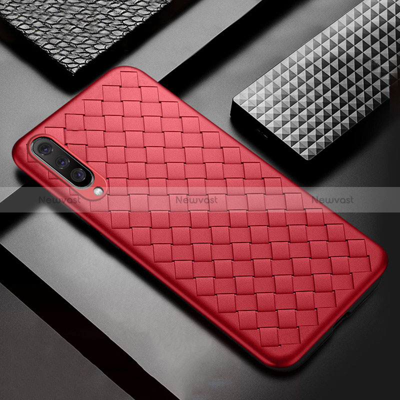 Soft Silicone Gel Leather Snap On Case Cover S01 for Samsung Galaxy A50S Red