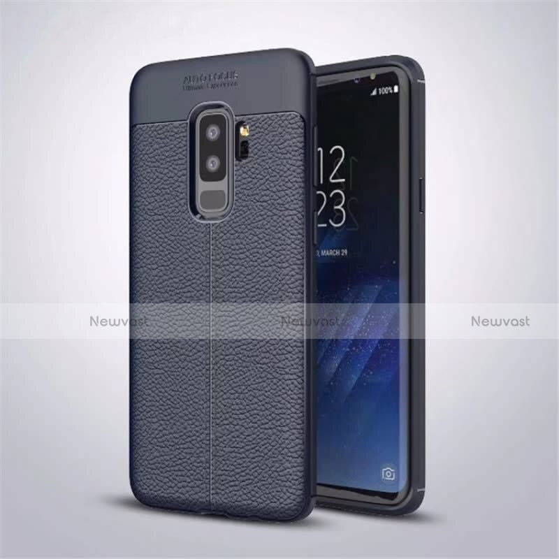 Soft Silicone Gel Leather Snap On Case Cover S01 for Samsung Galaxy S9 Plus Blue