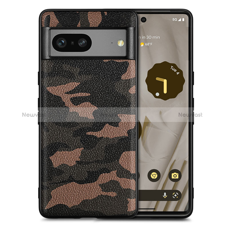 Soft Silicone Gel Leather Snap On Case Cover S01D for Google Pixel 7a 5G Brown