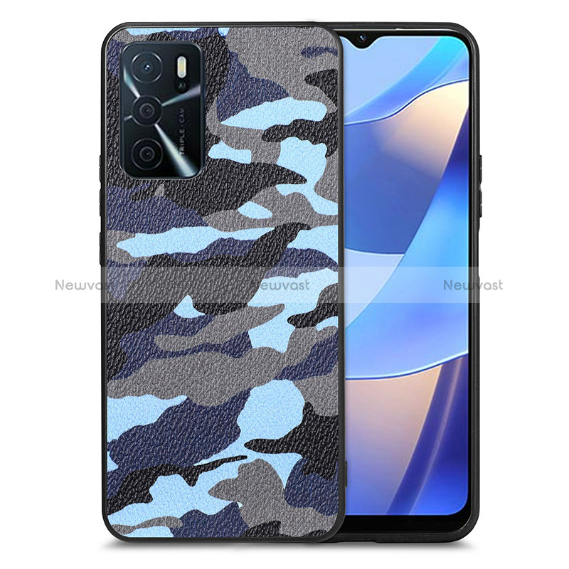 Soft Silicone Gel Leather Snap On Case Cover S01D for Oppo A16 Blue