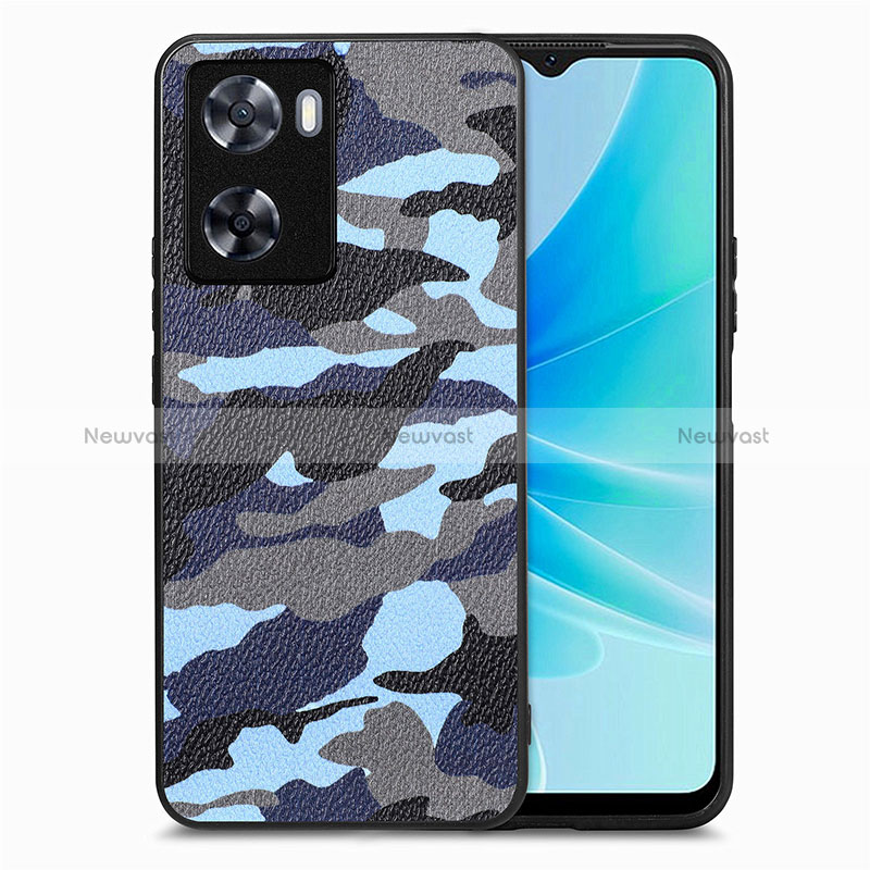 Soft Silicone Gel Leather Snap On Case Cover S01D for Oppo A77 4G Blue