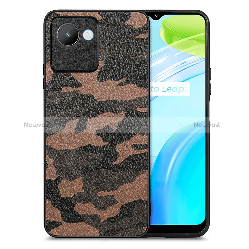 Soft Silicone Gel Leather Snap On Case Cover S01D for Realme C30 Brown