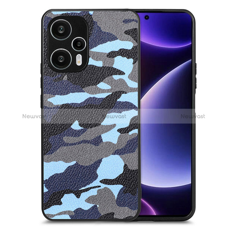 Soft Silicone Gel Leather Snap On Case Cover S01D for Xiaomi Poco F5 5G Blue