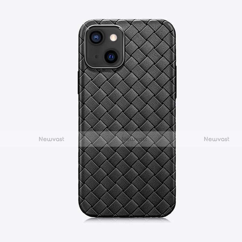 Soft Silicone Gel Leather Snap On Case Cover S02 for Apple iPhone 13 Mini Black