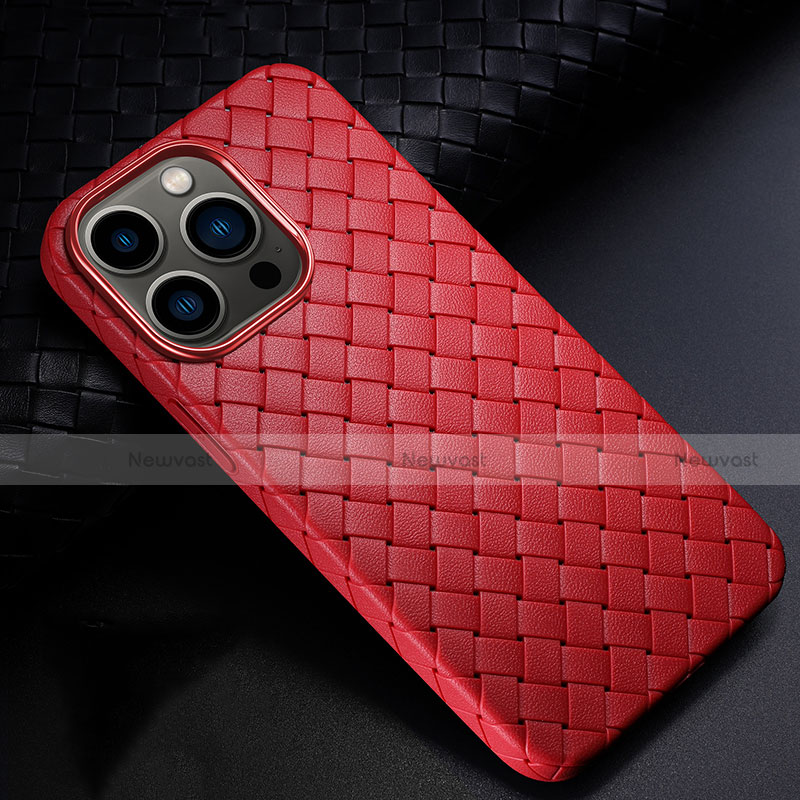 Soft Silicone Gel Leather Snap On Case Cover S02 for Apple iPhone 13 Pro Red