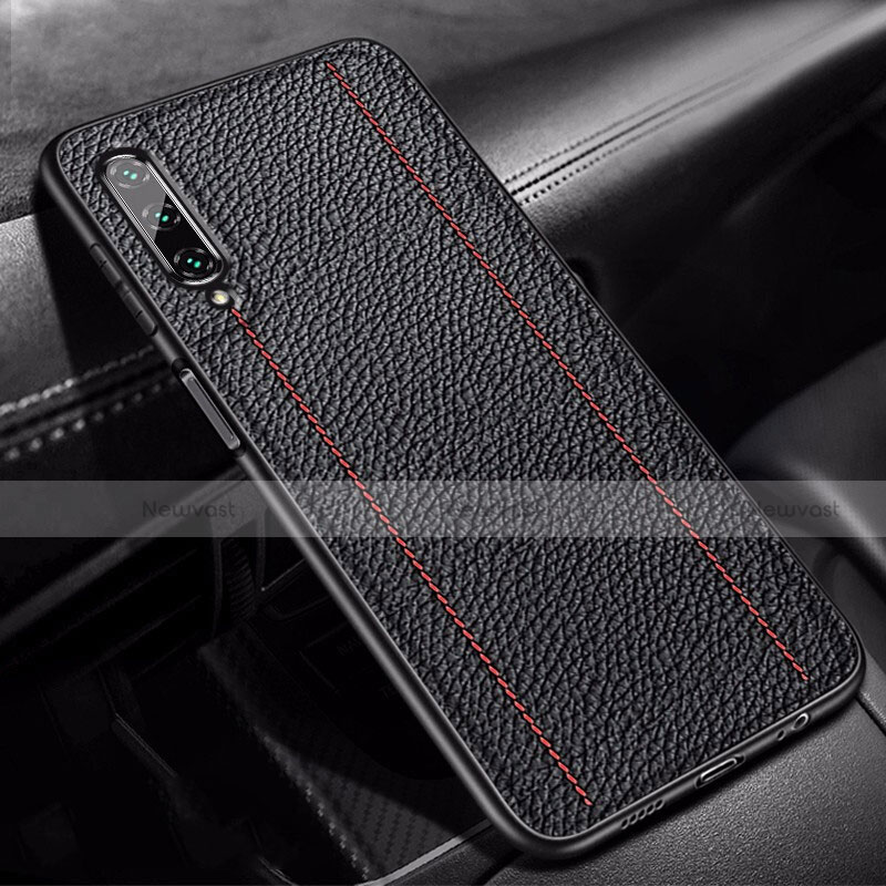 Soft Silicone Gel Leather Snap On Case Cover S02 for Huawei P Smart Pro (2019) Black