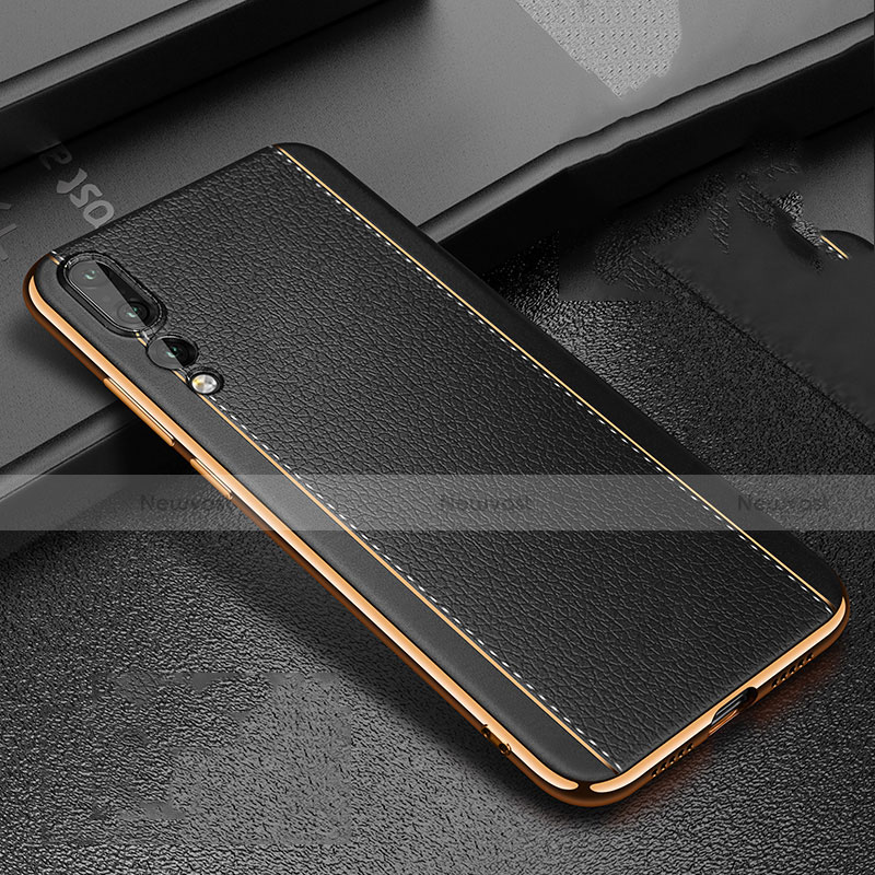 Soft Silicone Gel Leather Snap On Case Cover S02 for Huawei P20 Pro Black