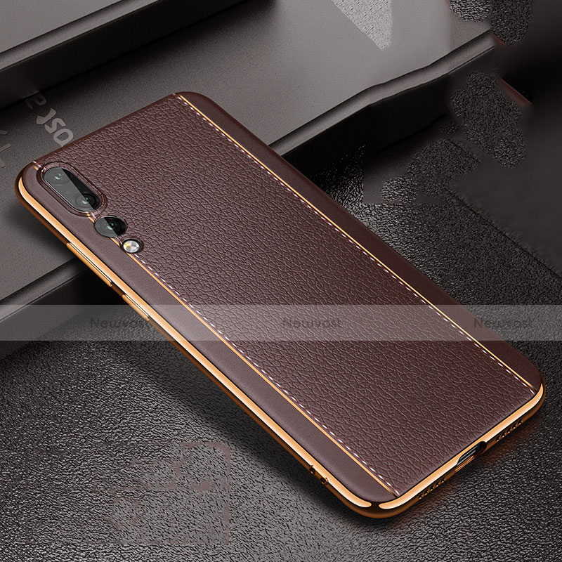 Soft Silicone Gel Leather Snap On Case Cover S02 for Huawei P20 Pro Brown