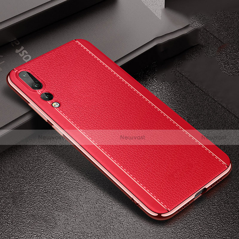 Soft Silicone Gel Leather Snap On Case Cover S02 for Huawei P20 Pro Red