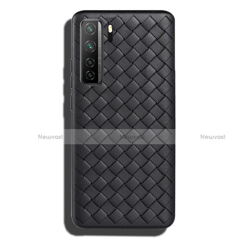 Soft Silicone Gel Leather Snap On Case Cover S02 for Huawei P40 Lite 5G Black