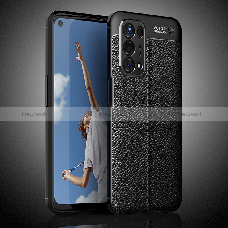Soft Silicone Gel Leather Snap On Case Cover S02 for Oppo A54 5G Black