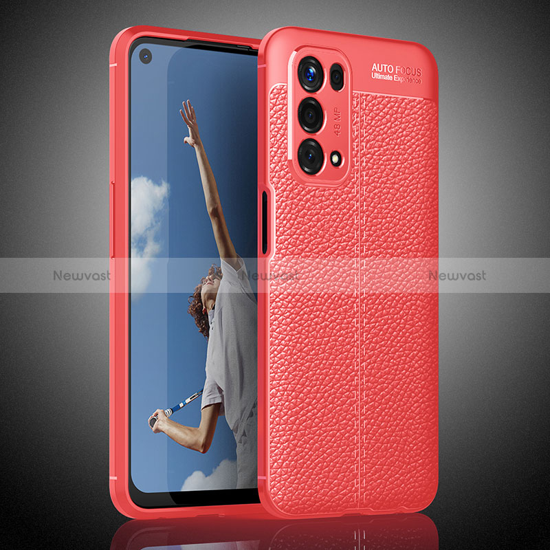 Soft Silicone Gel Leather Snap On Case Cover S02 for Oppo A54 5G Red