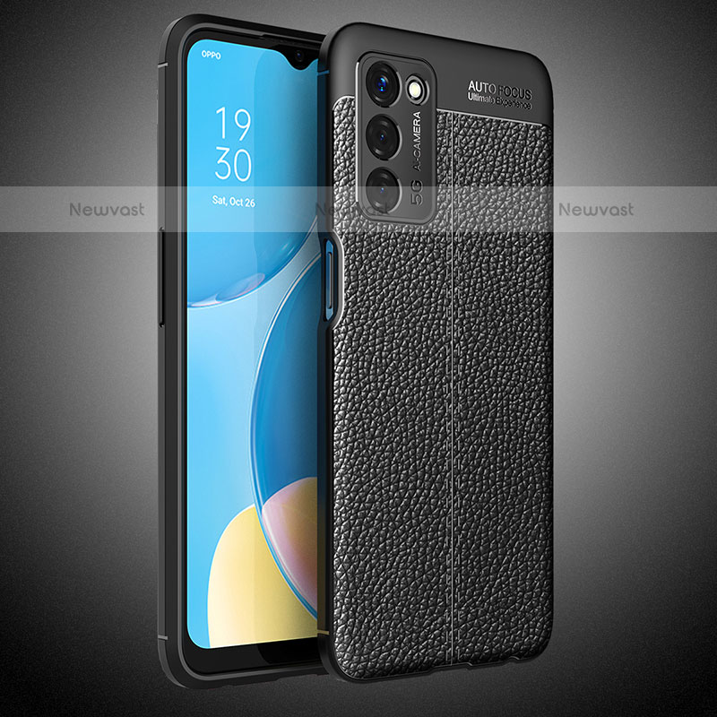 Soft Silicone Gel Leather Snap On Case Cover S02 for Oppo A55 5G Black