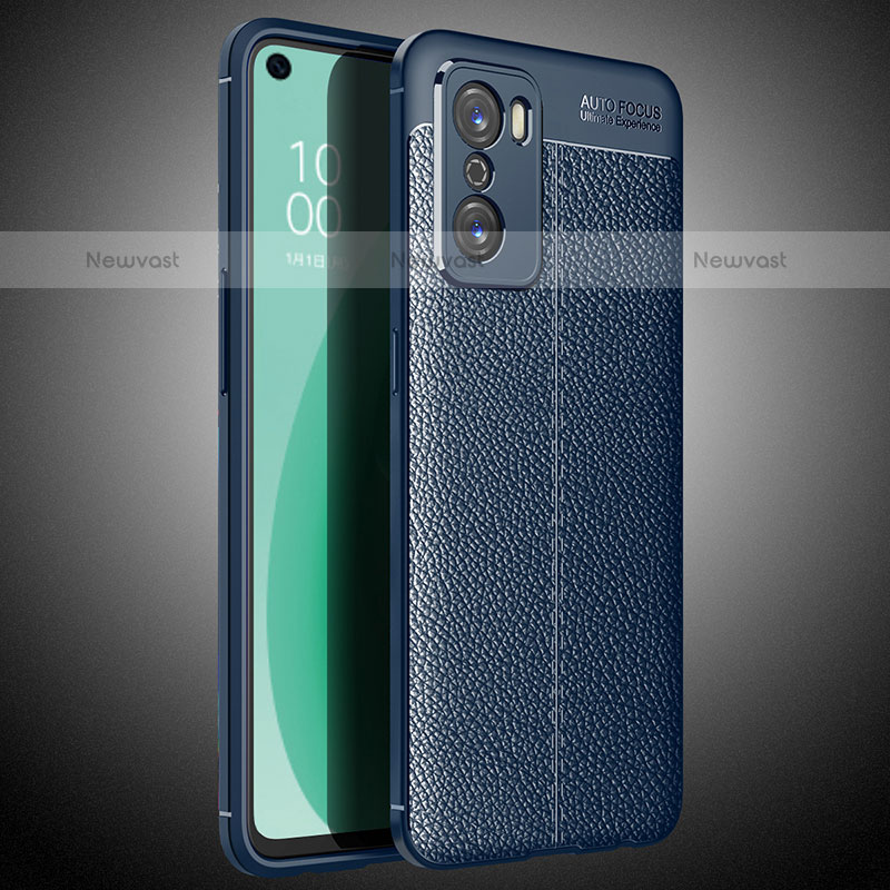 Soft Silicone Gel Leather Snap On Case Cover S02 for Oppo A55S 5G Blue
