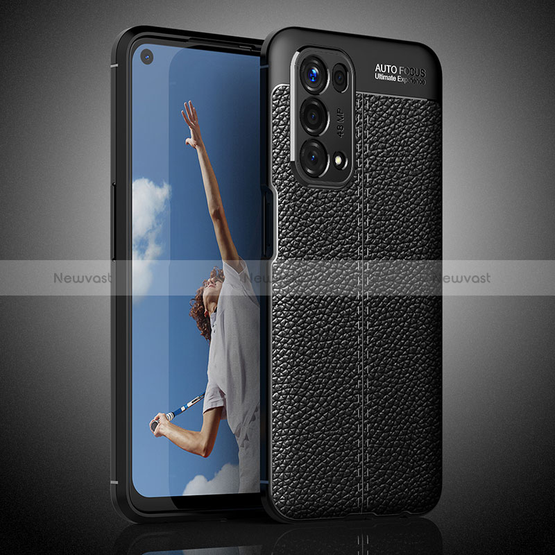 Soft Silicone Gel Leather Snap On Case Cover S02 for Oppo A74 5G Black