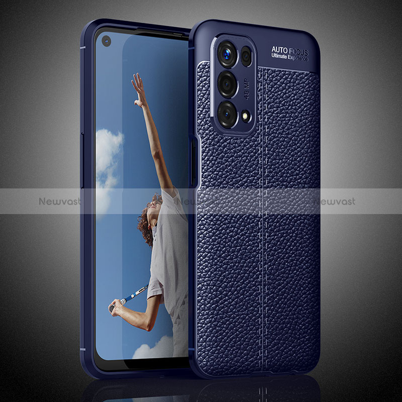 Soft Silicone Gel Leather Snap On Case Cover S02 for Oppo A74 5G Blue