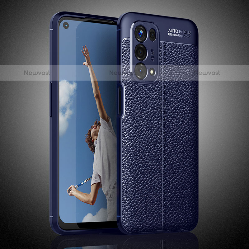 Soft Silicone Gel Leather Snap On Case Cover S02 for Oppo A93 5G Blue