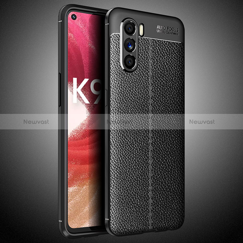 Soft Silicone Gel Leather Snap On Case Cover S02 for Oppo K9 Pro 5G Black