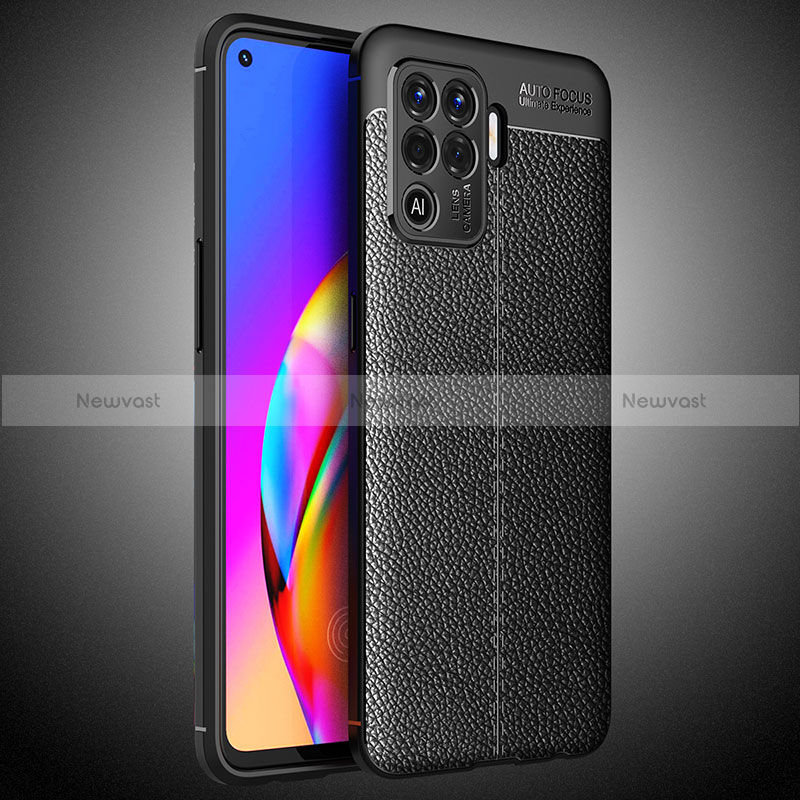 Soft Silicone Gel Leather Snap On Case Cover S02 for Oppo Reno5 F Black