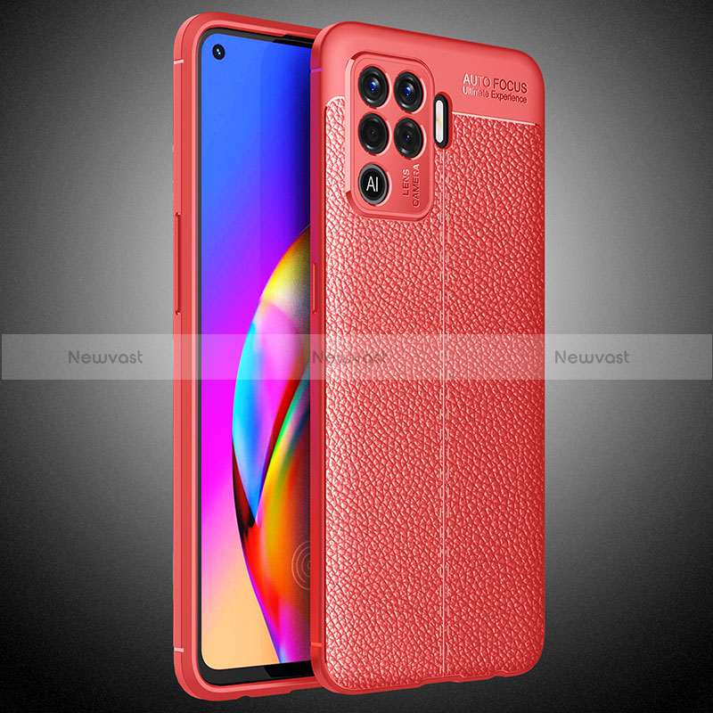 Soft Silicone Gel Leather Snap On Case Cover S02 for Oppo Reno5 F Red