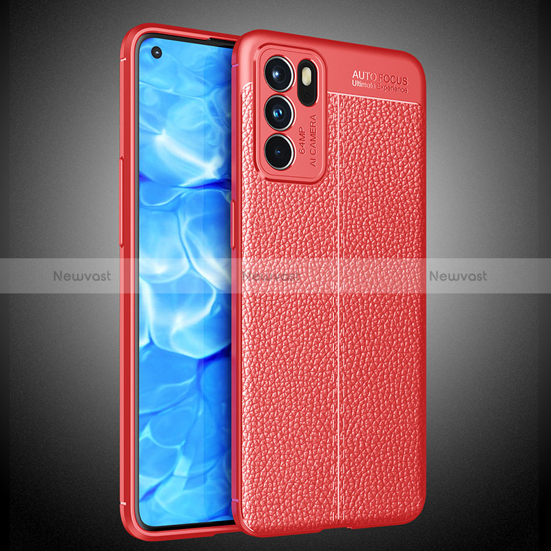 Soft Silicone Gel Leather Snap On Case Cover S02 for Oppo Reno6 5G Red