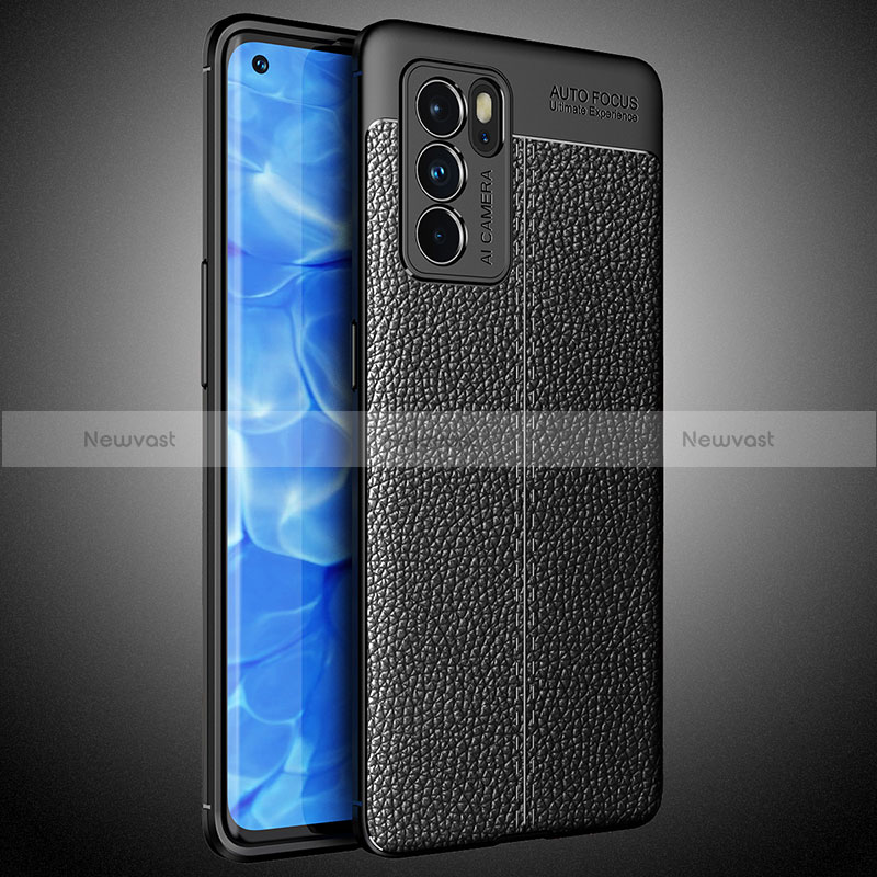 Soft Silicone Gel Leather Snap On Case Cover S02 for Oppo Reno6 Pro 5G India Black