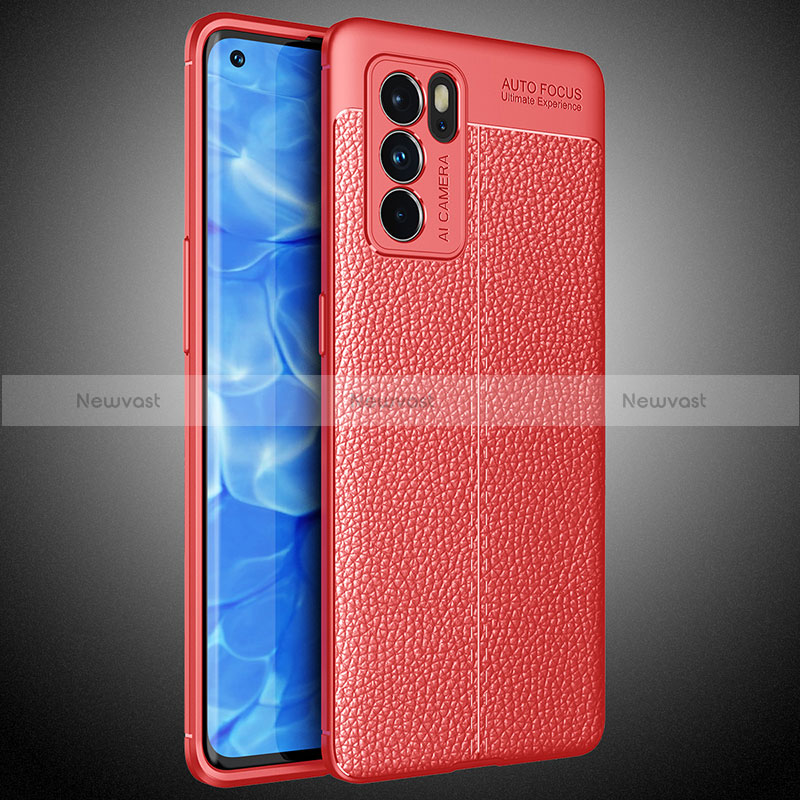 Soft Silicone Gel Leather Snap On Case Cover S02 for Oppo Reno6 Pro 5G India Red