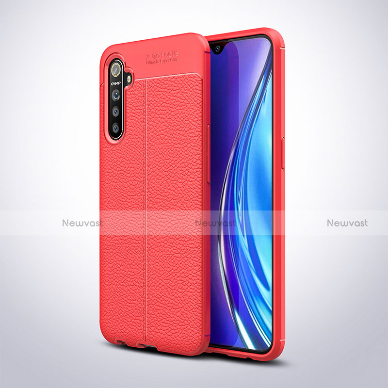 Soft Silicone Gel Leather Snap On Case Cover S02 for Realme XT Red