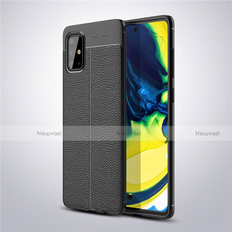 Soft Silicone Gel Leather Snap On Case Cover S02 for Samsung Galaxy A71 5G Black