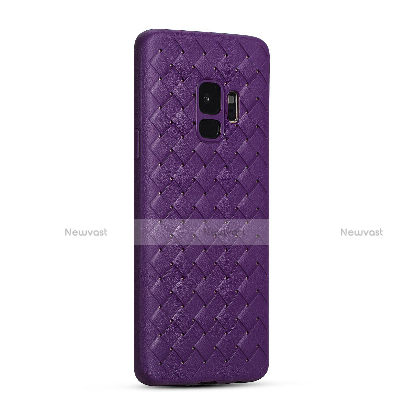 Soft Silicone Gel Leather Snap On Case Cover S02 for Samsung Galaxy S9 Purple